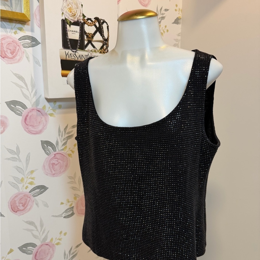 St. John Vintage Women's Knit Metallic Beaded Crop Black Tank Top 2002